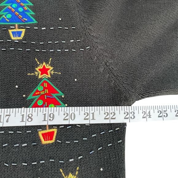 Basic Editions Christmas Cardigan Sweater Black Festive Tree Embroidered XL - Picture 9 of 9